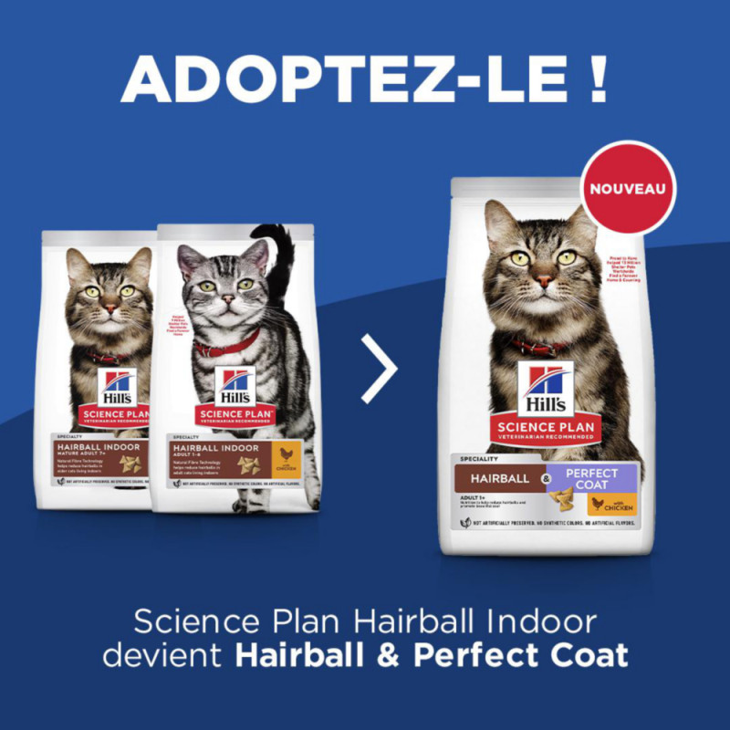 Hill s Pet Nutrition Chat Adult Hairball Perfect Coat Pouletsac de 3 kg